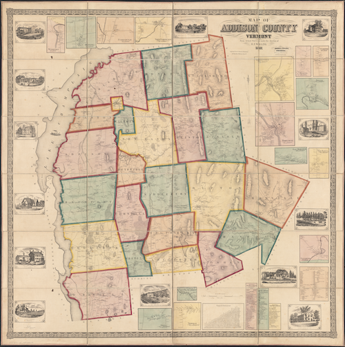 Henry Francis Walling, map of Addison County, Vermont, published 1857.